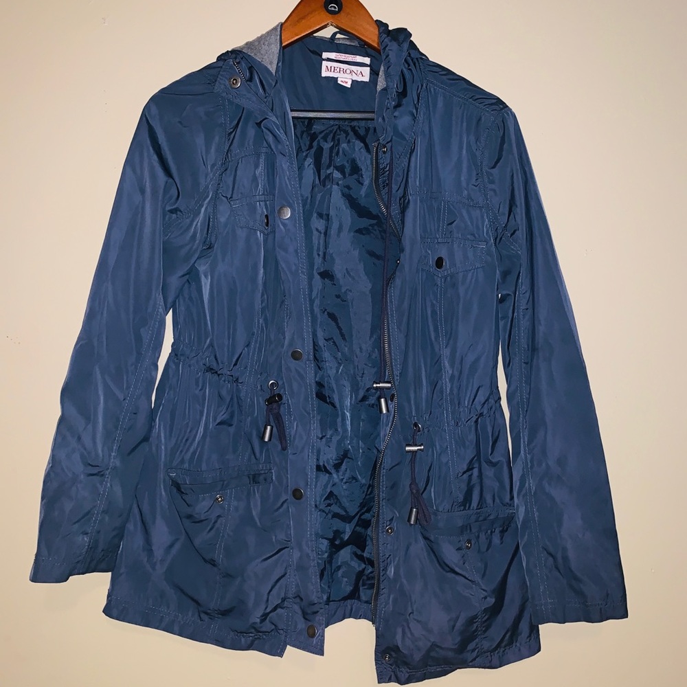 Navy blue rain jacket